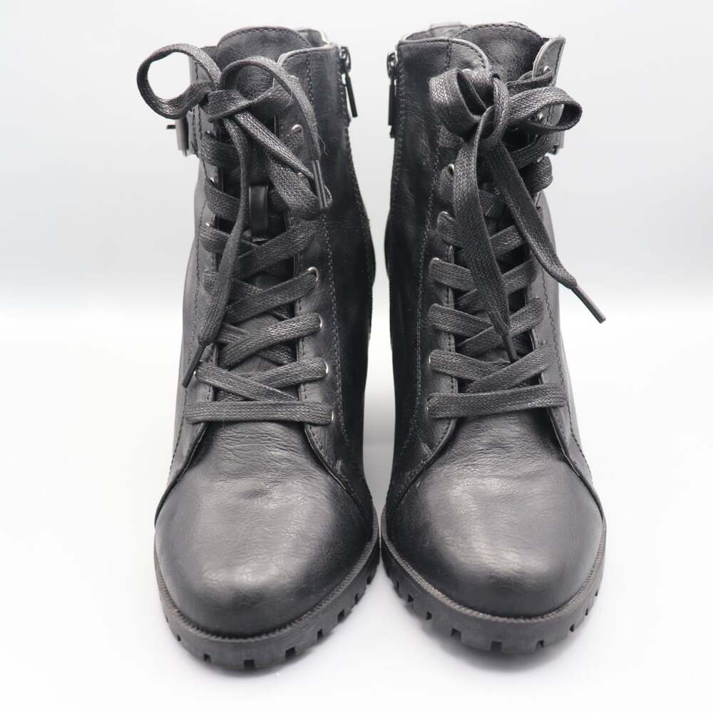 Torrid Black Pebbled Lace Up Combat Boots Block Heel 9W Wide Width NWOT
